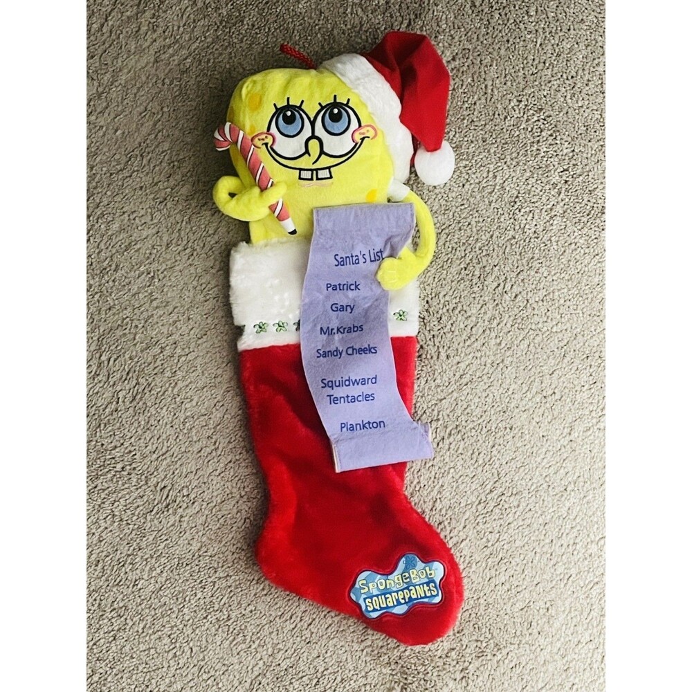 Y2K Spongebob Squarepants Christmas Stocking Nickelodeon Plush Santa’s List